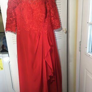 Size 16 chiffon long evening dress  formal gown true red chest 38" padded